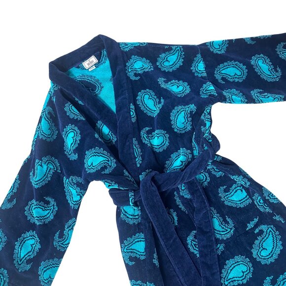 bill blass Other - Vintage Terrycloth Robe Bill Blass Cotton Bathrobe One Size Navy Teal Paisley